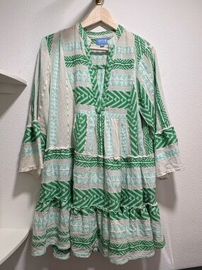 Vine & Sky Green and Cream Boho Tunic Dress